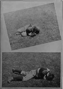 Upper picture illustrates how to fall on ball that is coming toward you. The lower one, when it is going away.